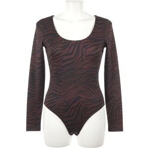 Express Body Contour Zebra Thong Bodysuit Animal Print Stretch‎ Top Layer S Club